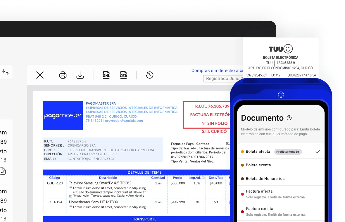 Boleta electrónica y documento en móvil