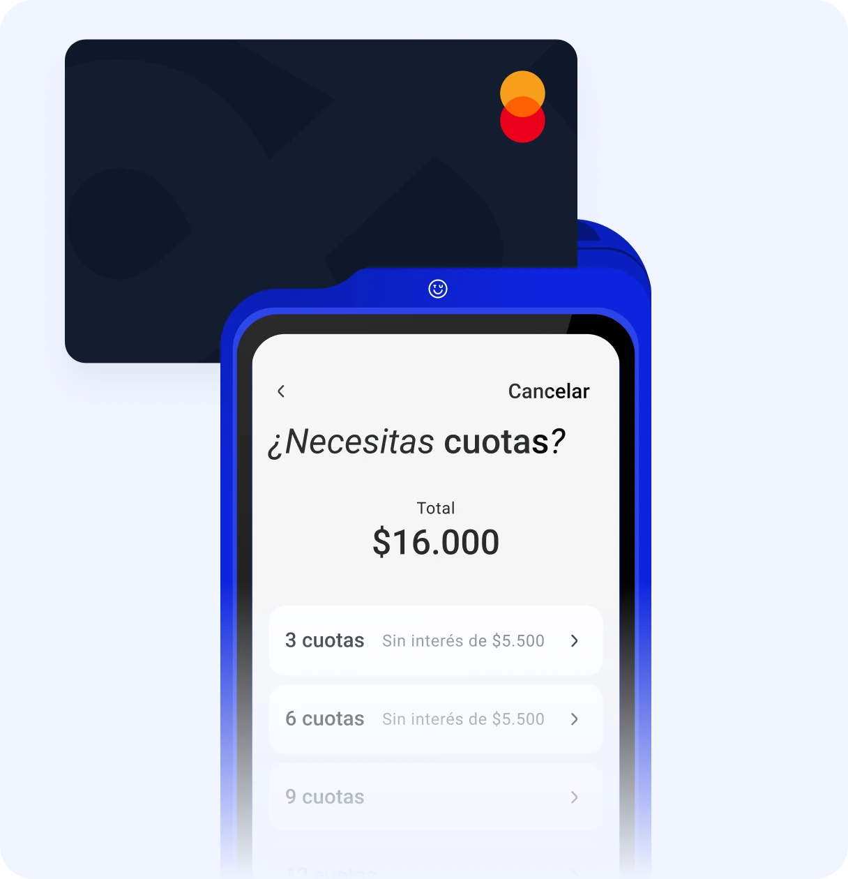 Máquina TUU con pantalla de cuotas para un pago