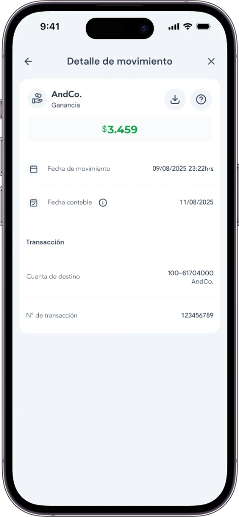 App AndCo. con el saldo de la cuenta y una rentabilidad de hasta 4,5% anual