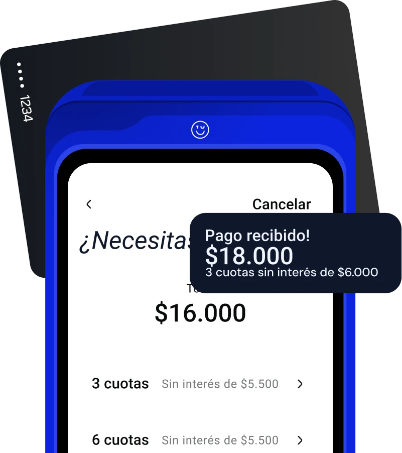Terminal de pago TUU con tarjeta y confirmación de cobro